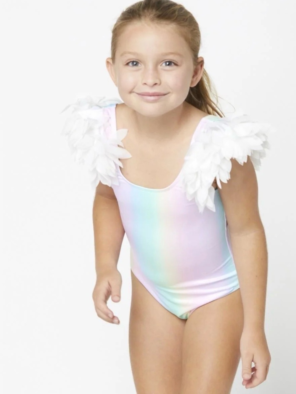Stella Cove Pastel Rainbow Petal Sleeve Swimsuit Sz 8